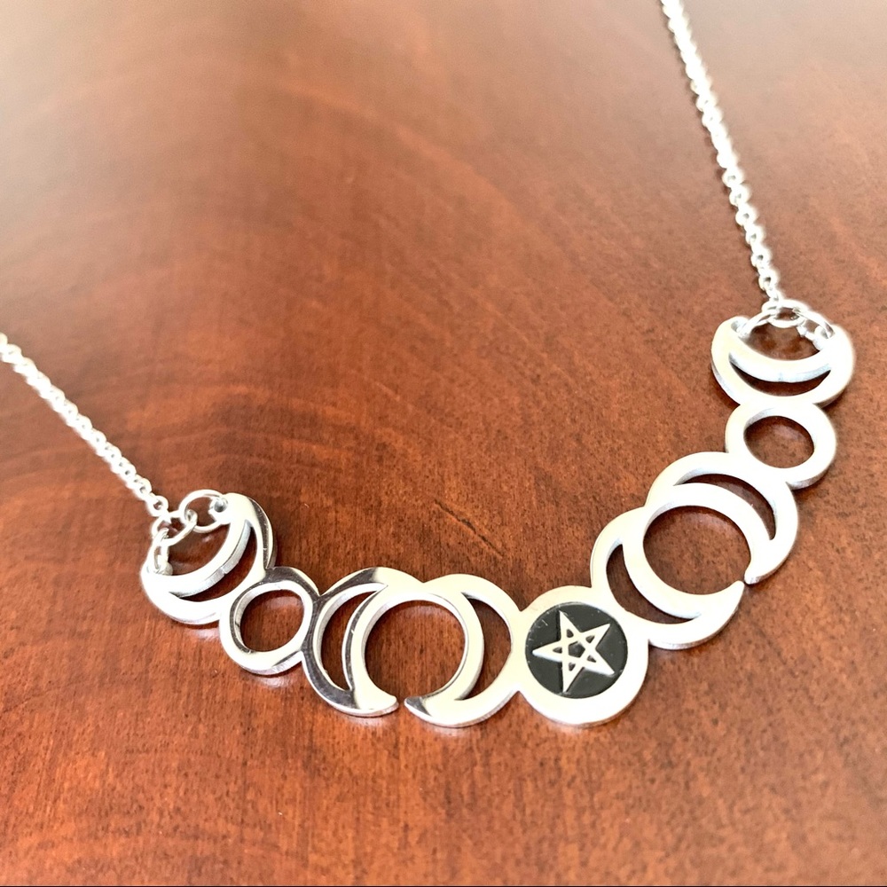 Sun Moon Star Pendant Pentagram Necklace
